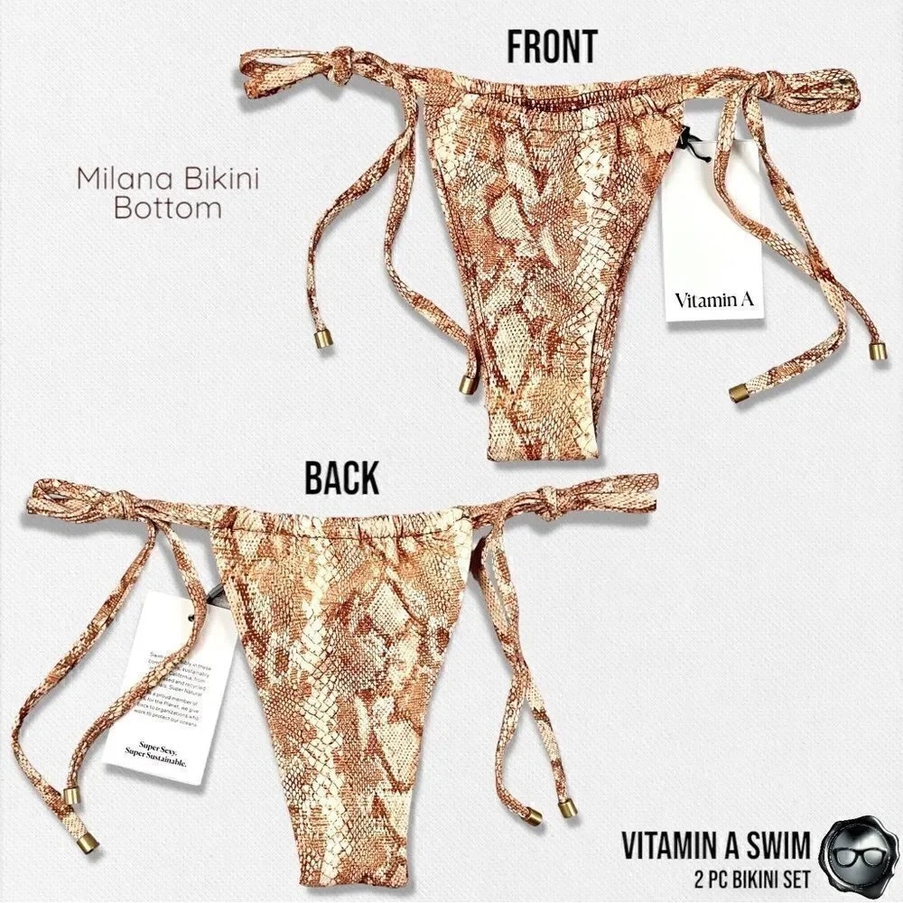 VITAMIN A SWIM MILANA 2-PIECE BRAZILIAN BIKINI SET IN LTD EDITION SAND SNAKE NEW